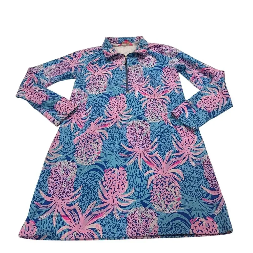 Lilly Pulitzer Womens Medium UPF Skipper Dress Tropic Down Low Print Vacation